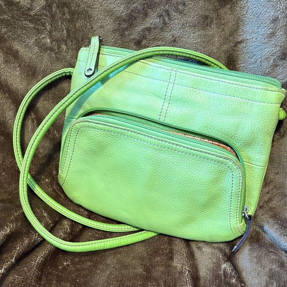 Tignanello Lime Green Leather Crossbody Bag